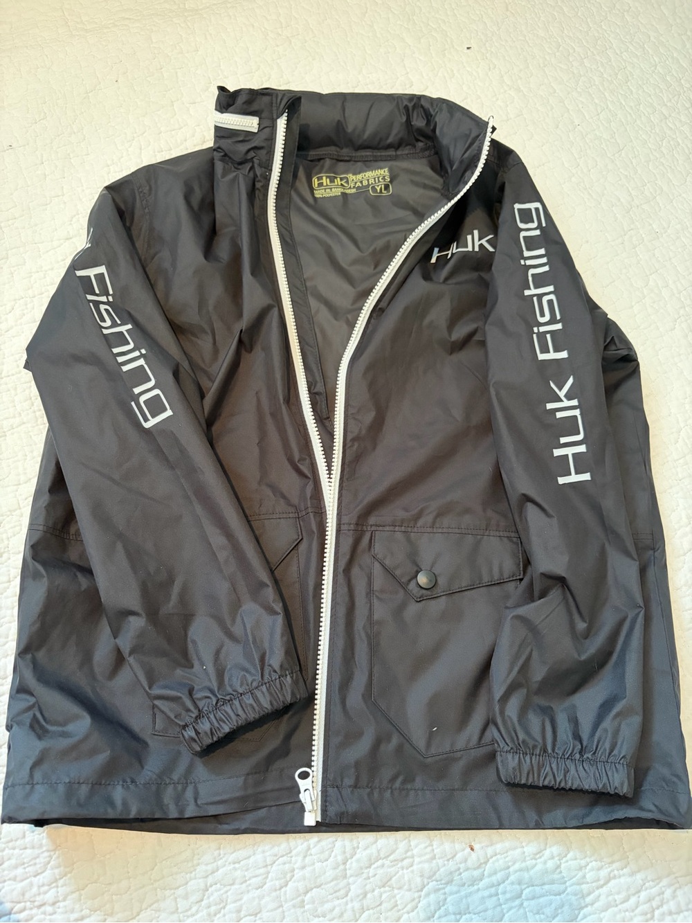 Huk Black Windbreaker Jacket with White Accents